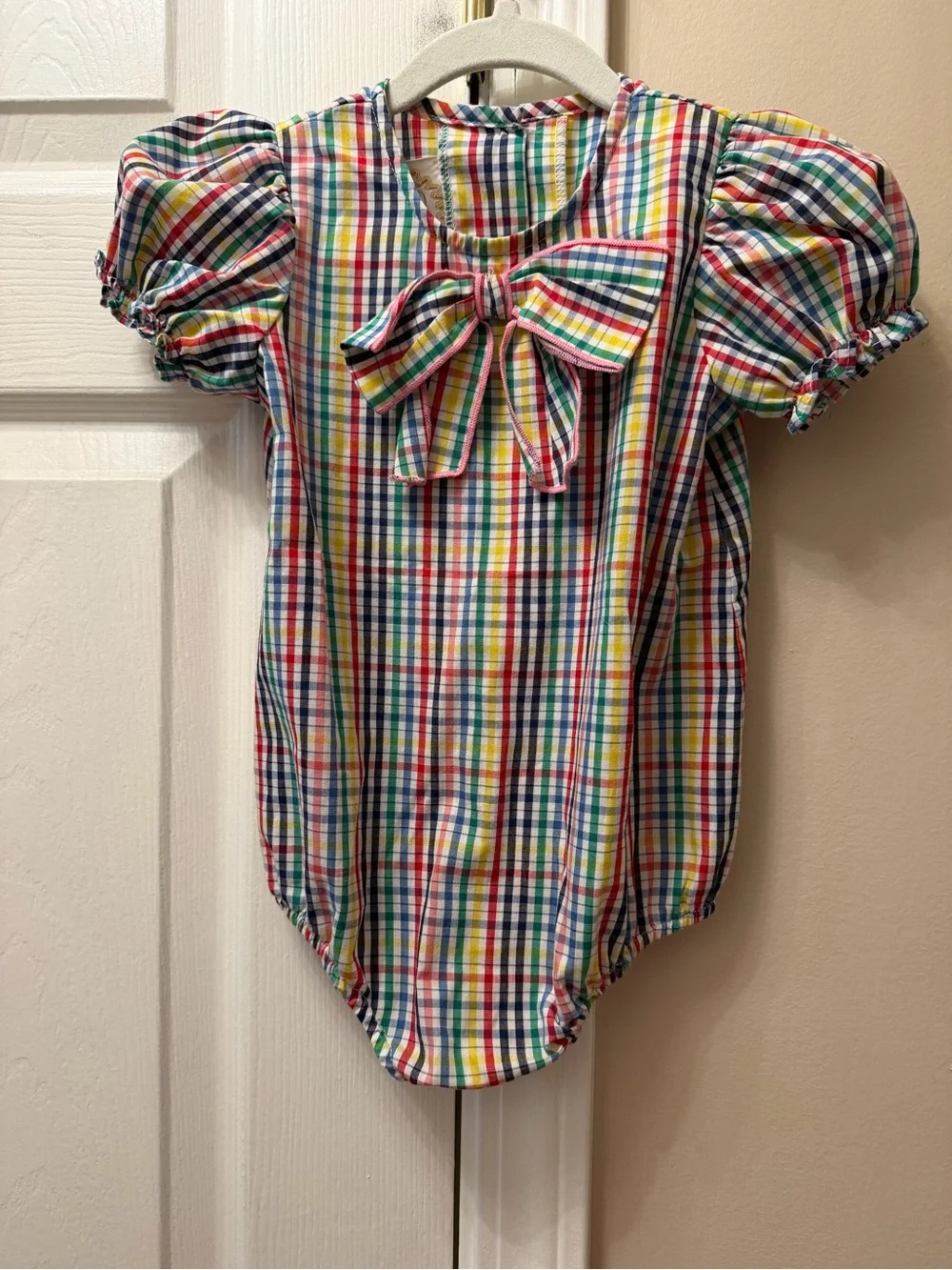 The Beaufort Bonnet Company Rainbow Plaid Bow One-Piece